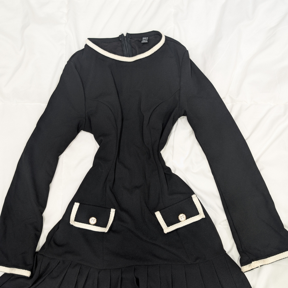 SHEIN Black Mini Dress with White Trim